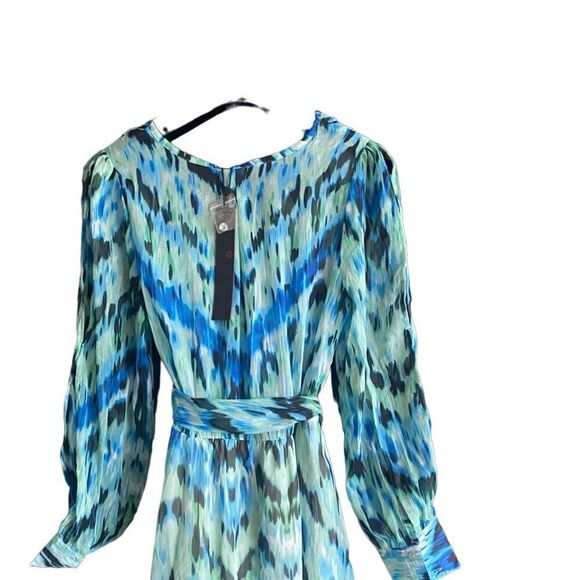 NWT Spy Zone Exchange Blue/Green Print Long Sleeve Maxi Dress With Sash. Small - Picture 5 of 13